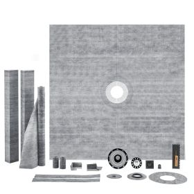 Shower Curb Kit, 72"x72" Shower Pan Kit with 2" ABS Central Flange, 4" Stainless Steel Grate, Waterproof Shower Curb & Membrane & Strip