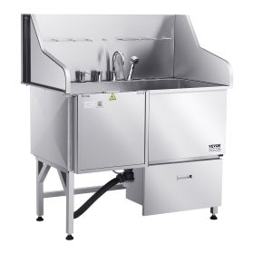 Stainless Steel Dog Washing Station, 50 inch Pet Grooming Tub w/ Ramp